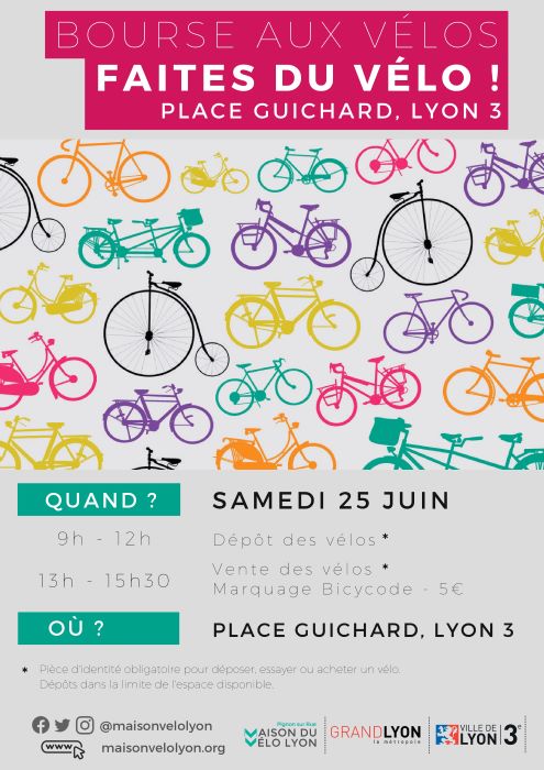 Affiche pour l'évènement Faites du Vélo ! Bourse aux vélos, indiquant date, horaire et lieu de l'évènement